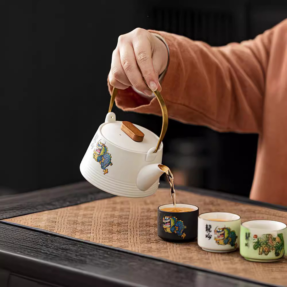 Món quà rồng dễ thương Một ấm bốn tách Bộ trà gốm thủy tinh Hộp quà lưu niệm sáng tạo cho bạn cùng lớp và giáo viên