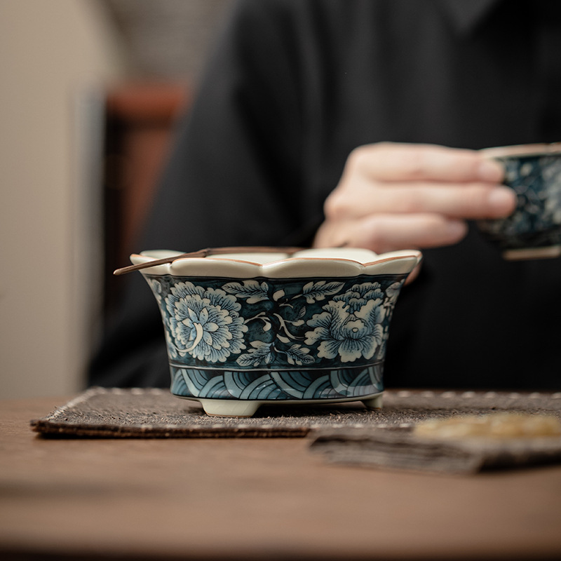 Ấm đun nước rửa và bảo quản trà gốm sứ ba chân cổ Ruyao Fanhua Jianshui, ấm đun nước rửa chén, bình đựng bã trà, bình đựng nước thải, dụng cụ pha trà Kung Fu