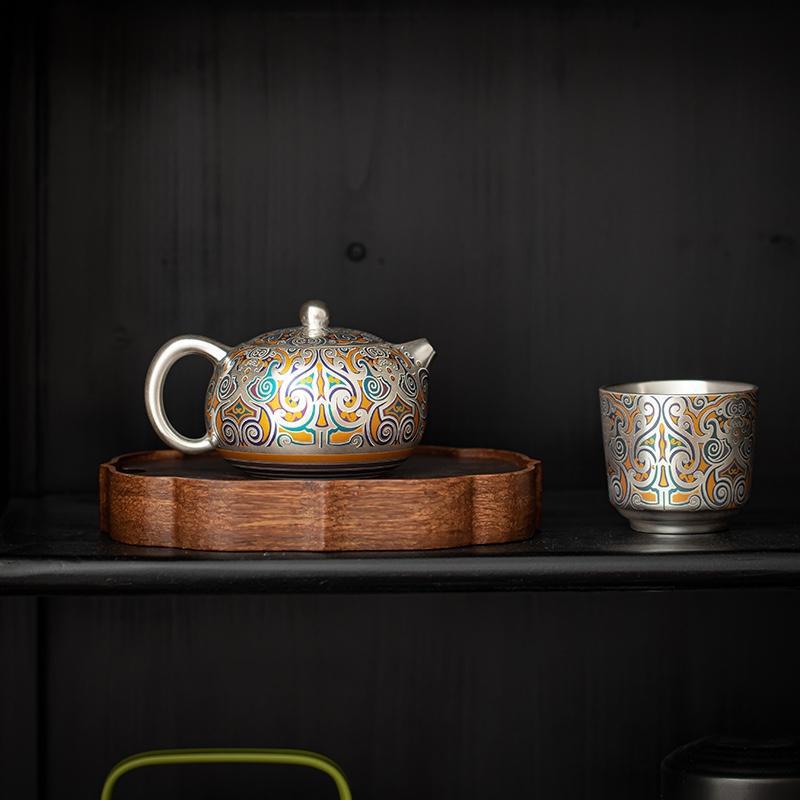Cao cấp bạc Gongfu He Fusen Master Handmade Xi Shi Ấm trà 999 sterling bạc mạ bạc Ấm trà thời Xuân Thu Chiến Quốc Phượng hoàng