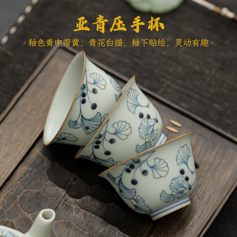 Cốc đơn gốm sứ Yaqing cốc trà cốc trà nhỏ đế cốc đĩa bát trà gia dụng cốc khách cốc uống trà bộ trà Kung Fu
