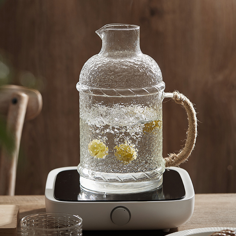 Ấm đun nước lạnh thủy tinh chịu nhiệt độ cao, bình nước trái cây dung tích lớn gia dụng, Bộ ấm đun nước ấm đun nước trắng mát