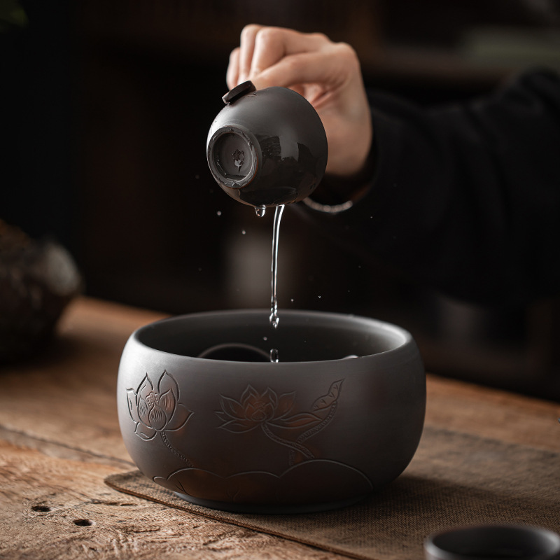 Thanh Tây Gốm Tím rửa trà dao nhảy thủ công không tráng men mờ nhỏ rửa cốc nước rửa nước Thùng xỉ trà Phụ Kiện Bộ trà