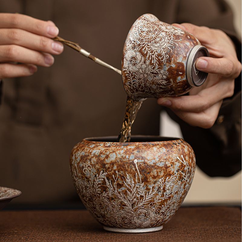 Bùn đá cũ, hoa mạ bạc Jianshui, trà đạo Kung Fu gia đình, bể chứa nước thải trà, bể chứa nước, rửa cốc