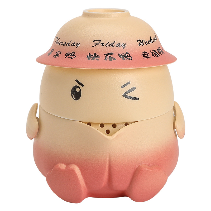 Vịt đổ xăng, cốc khách nhanh, bộ trà du lịch, bộ trà gốm sứ cầm tay một ấm ba cốc, bộ trà Kung Fu cắm trại ngoài trời