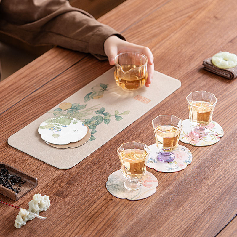 Bộ sưu tập hoa và cỏ Coaster Tấm cách nhiệt Trung Quốc Khay trà Tấm lót trà Vải hai mặt Chống thấm nước Thảm chống trượt Phụ kiện trà đạo tại nhà