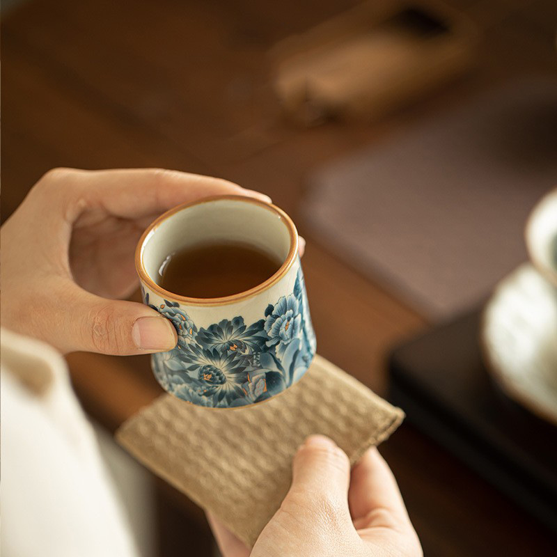 Bộ trà Đức Hoa Bộ trà gốm sứ Vạn Hoa trắng xanh thủ công bát trà bát trà chén trà khay trà chén trà bộ trà Kung Fu Trung Quốc