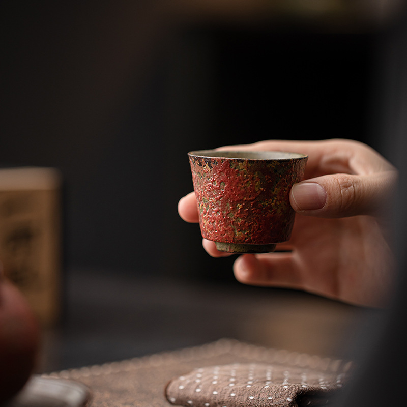 Cốc móng ngựa đỏ Manshan cốc trà gốm sứ cổ điển cốc trà uống trà cá nhân gia dụng cốc nhỏ bộ trà Kung Fu cốc đơn