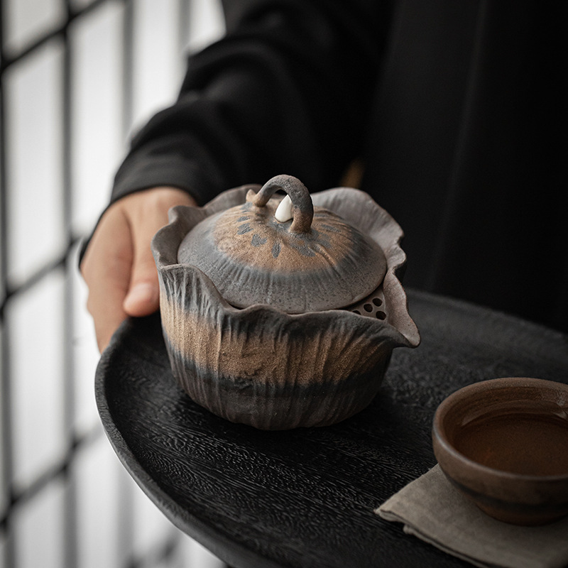 Bán buôn ấm cầm tay bằng gốm thô mạ Vàng Bộ trà Kung Fu gốm thủ công thuần túy cổ điển Nhật Bản có bộ lọc pha trà