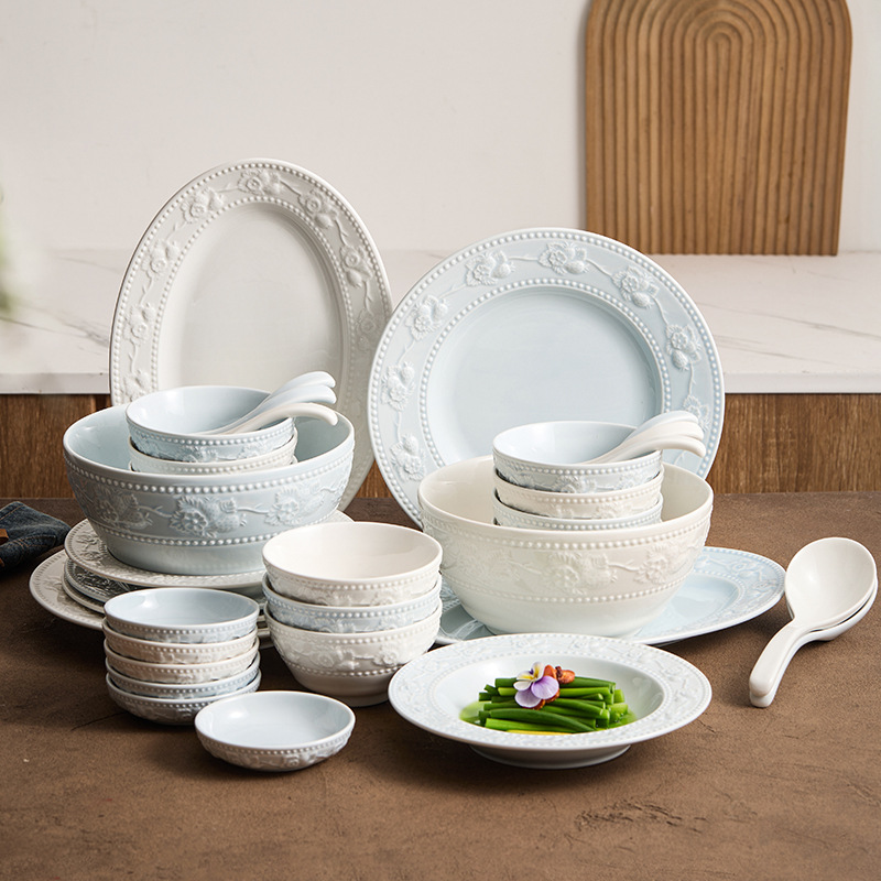 Nhà máy dâu tây chạm nổi gốm sứ món ăn phương Tây đĩa kem phong cách bộ đồ ăn giá trị cao bộ đồ ăn nhà mới tân gia đĩa