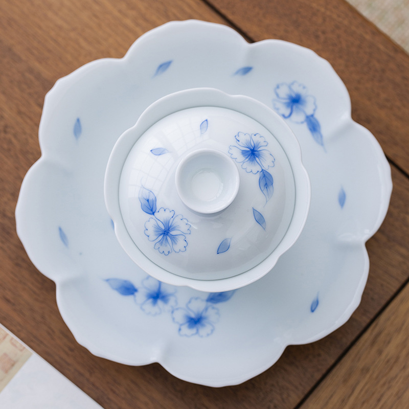 Bát có nắp vẽ tay tráng men, bát trà gốm thủ công, cốc trà, bộ trà Kung Fu sứ trắng, bát pha trà chuyên dụng cho nữ