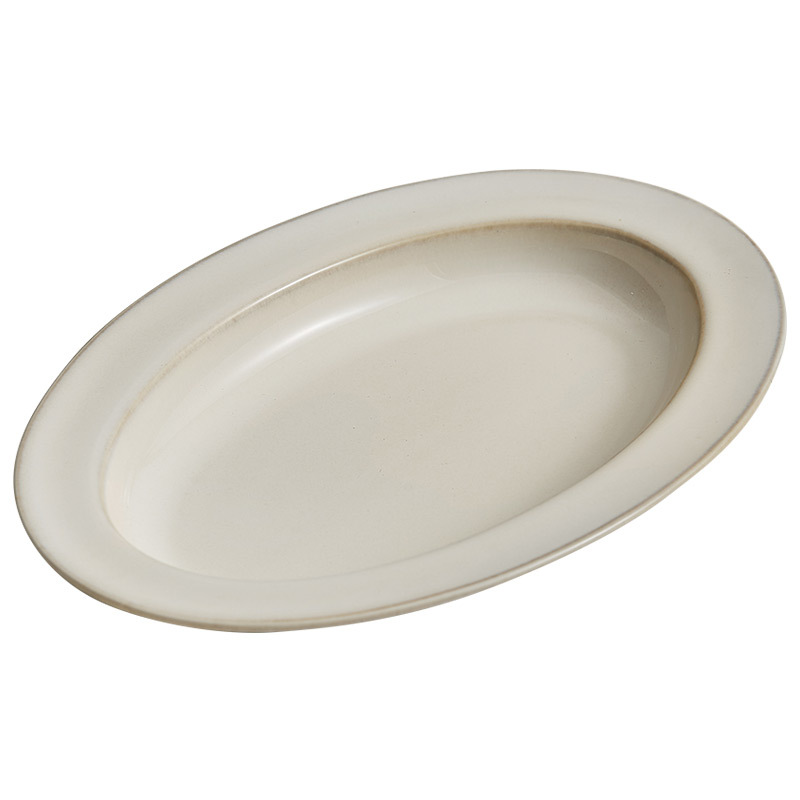 Đĩa cá hoa văn dòng nước màu vàng gạo, đĩa Cá hấp gia dụng, đĩa ăn cao cấp, đặc biệt đẹp mắt, đĩa ăn lạnh hình bầu dục