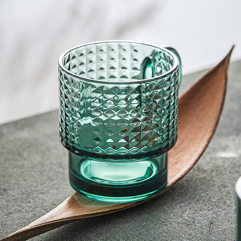 Cốc thủy tinh màu xanh đậm cốc uống nước dung tích lớn gia dụng cho bé gái có giá trị cao có tay cầm gấp cốc uống cà phê