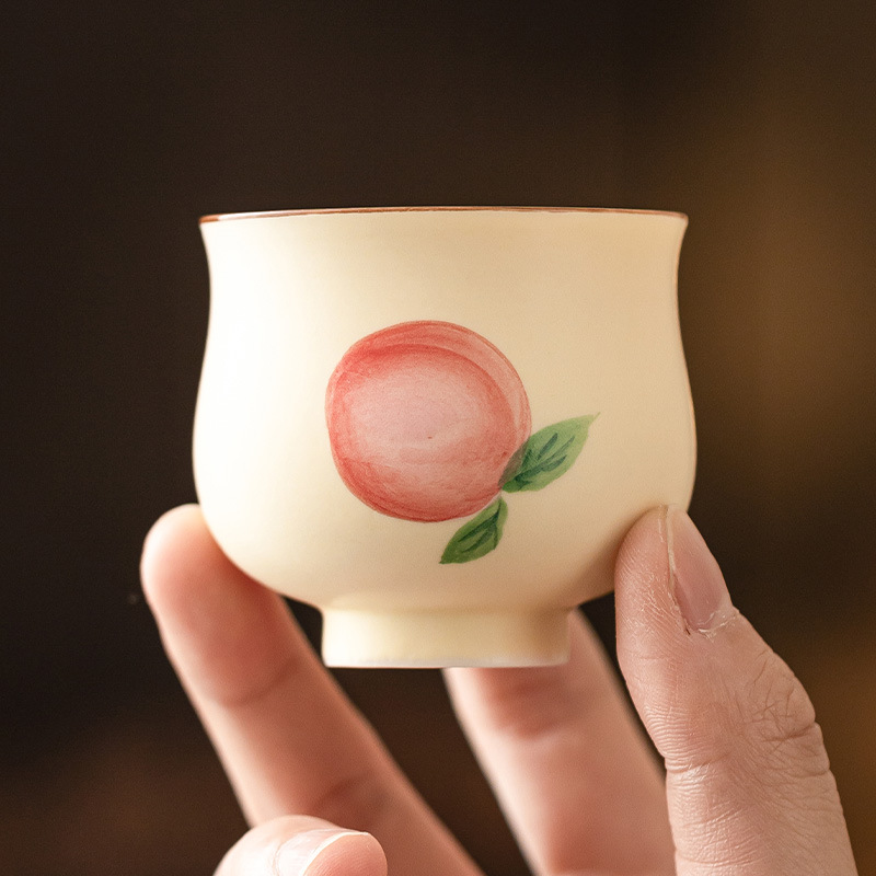 Cốc trà đào vẽ tay màu hồng cốc đơn gốm sứ cốc trà đồ dùng gia dụng bộ trà kungfu cốc chủ nhân lớn cao cấp chống bỏng