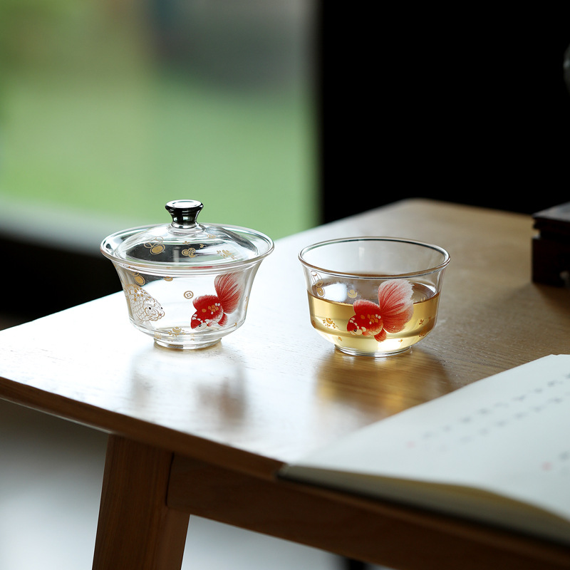 Bộ bát tô thủy tinh chịu nhiệt, nắp đậy, dùng tay, dành cho một người uống trà nhanh, mang đi ngoài trời, du lịch tiện lợi