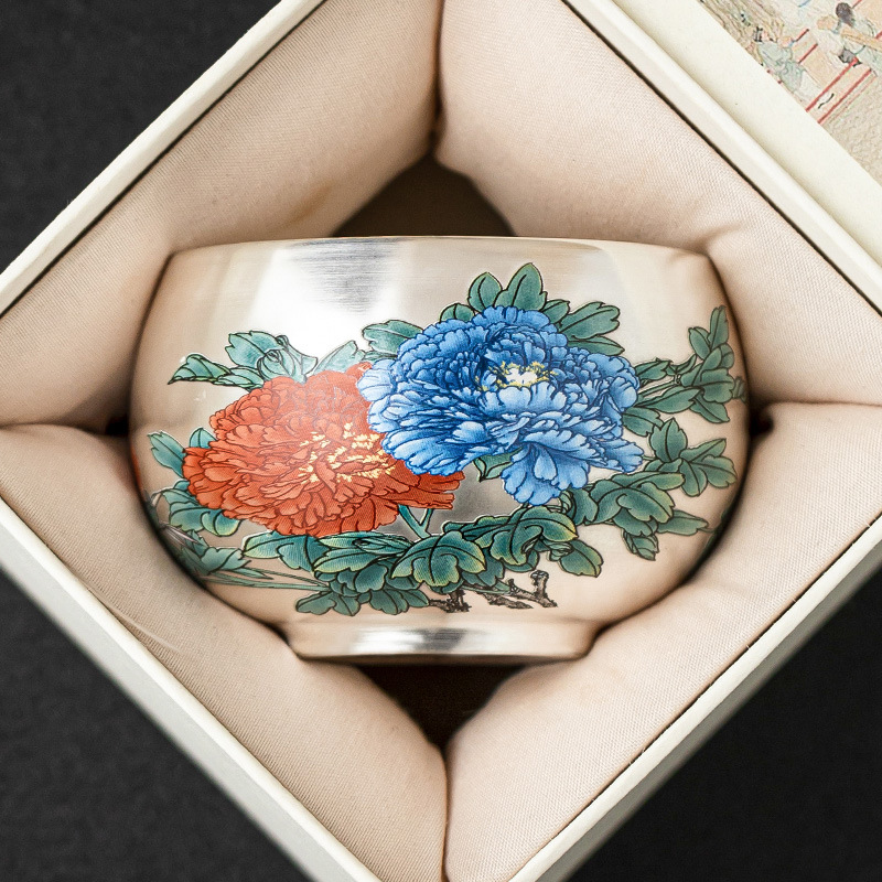 Cốc chủ nhân mạ bạc 999, cốc trà cao cấp sang trọng nhẹ, cốc thiền thiên hương quốc sắc, bộ trà gốm sứ, cốc đặc biệt uống trà