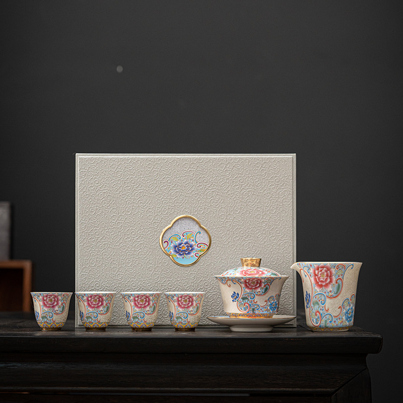 Bát có nắp tam tài kiểu Trung Quốc chạm bạc bát pha trà bát pha trà bát có nắp men thủ công cốc pha trà cỡ lớn