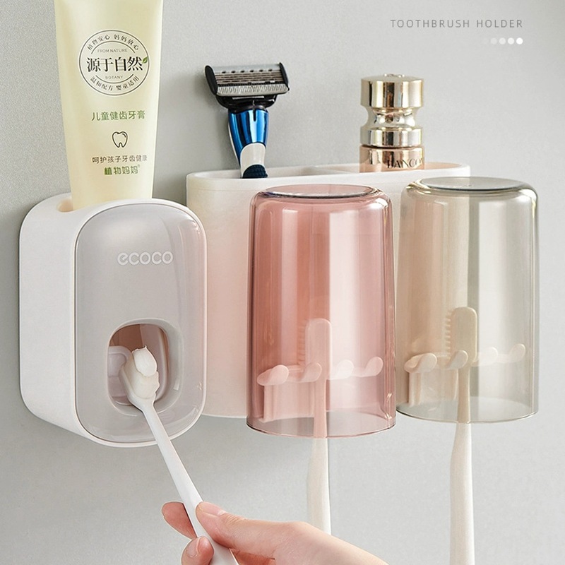 Giá để bàn chải đánh răng cốc nước súc miệng không đục lỗ Cốc đánh răng cốc treo tường phòng tắm treo tường bộ dụng cụ đánh răng điện