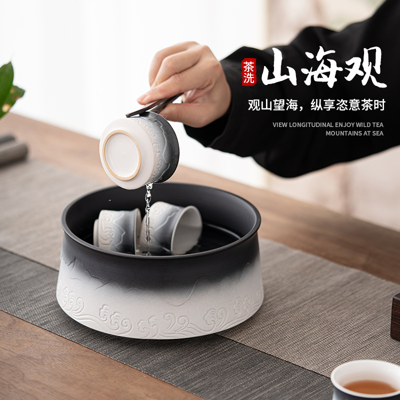 Sơn Hải Quan Trà Rửa Gốm thô Thùng bã trà cực lớn Dụng cụ rửa chén đựng trà dung tích lớn Dụng cụ Rửa Trà Thùng nước thải