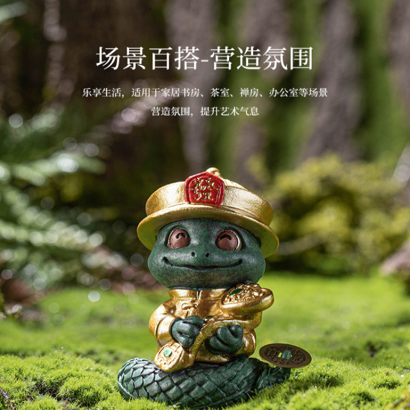 Đồ trang trí nhỏ sáng tạo rắn ruyi sa thạch xanh để bàn phòng khách đồ trang trí trà thú cưng chơi trà đồ thủ công thời thượng Trung Quốc