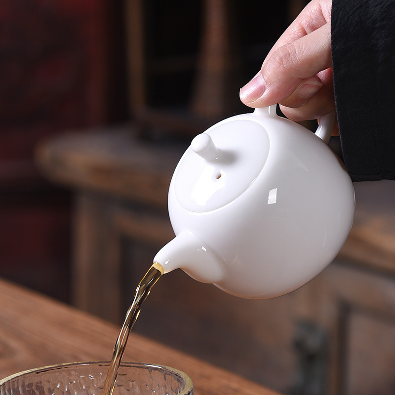 Ấm trà gốm sứ trắng ngọc bích Dehua ấm trà gia dụng có lưới lọc ấm làm đẹp bộ ấm trà Kung Fu đơn bán buôn
