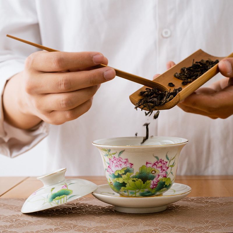 Bát có nắp pha trà tam tài đơn chén trà bát trà gốm sứ cỡ lớn bộ trà Kung Fu sứ trắng xanh sứ trắng sứ