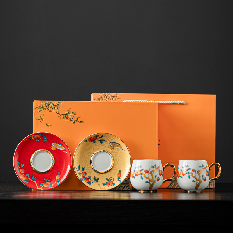 Hồng hồng Ruyi tinh tế cốc cà phê hộp quà cốc đôi cốc bạn gái mới cưới cốc đôi trung thu