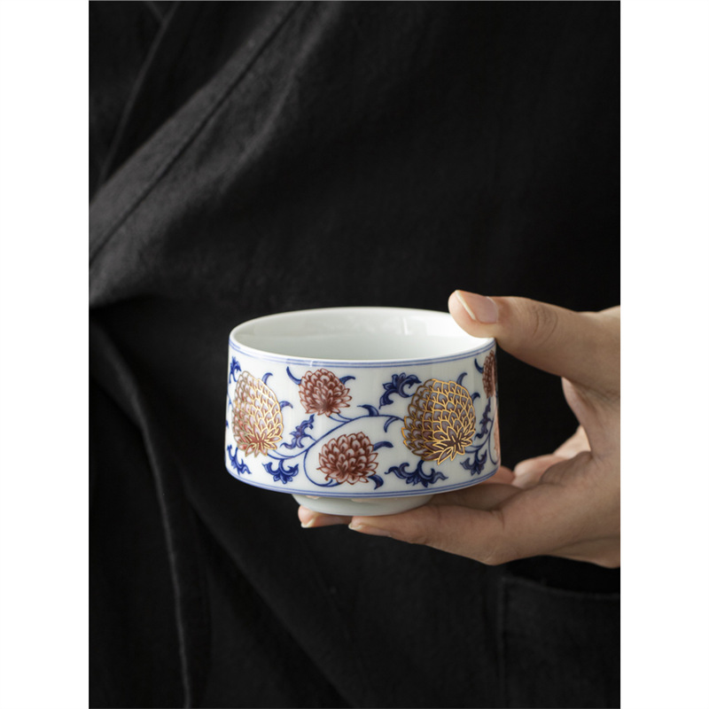 Màu xanh và trắng tráng men đỏ kim cương sen miệng trực tiếp cốc chủ sở hữu gốm sứ cốc khách cốc uống trà cốc sản phẩm cốc đơn bán buôn gia dụng