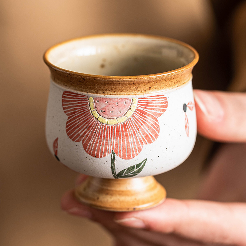 Cốc chủ nhân chạm khắc màu hồng, cốc cao hoa hướng dương, cốc trà gốm sứ cỡ lớn, cốc đặc biệt uống trà, cốc trà cao cấp