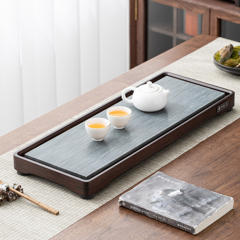 Khay trà Wujinshi khay đựng nước nhỏ bằng đá Kung Fu gia dụng văn phòng khay trà Bàn trà gỗ mun nặng