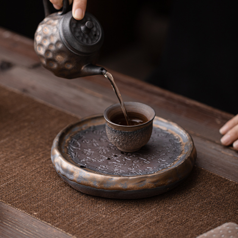 Ấm đun nước Baifu tráng men mạ vàng, ấm đun nước gia dụng bằng gốm nung sớm, ấm trà giá đỡ trà, phụ kiện bộ trà đế