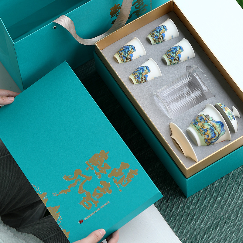 Bộ sáu món đồ pha trà bằng gốm sứ bộ trà văn phòng gia dụng bộ quà tặng doanh nghiệp