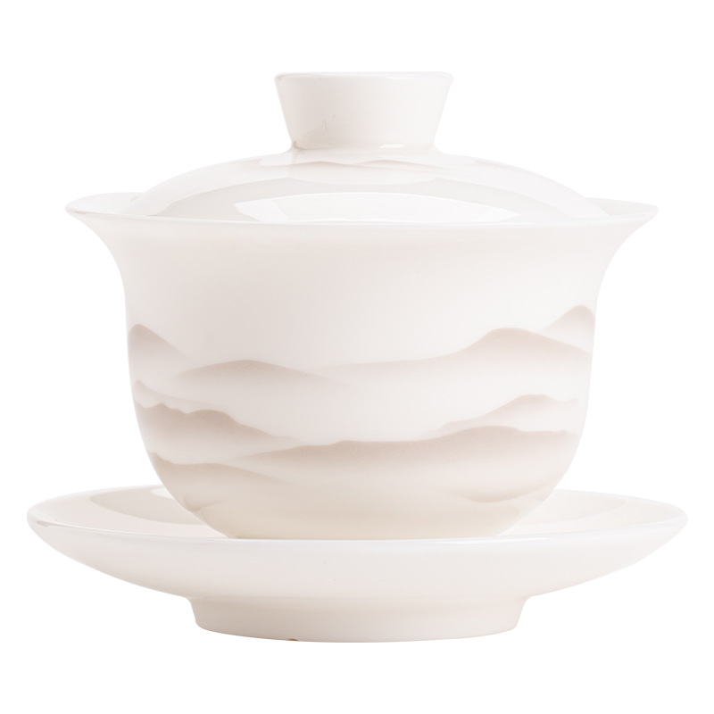 Mỡ cừu, Ngọc Bích, mực sứ, núi xa, bát có nắp Sancai, bộ trà Kung Fu gốm sứ, bát uống trà, tách trà lớn, dụng cụ pha trà đơn