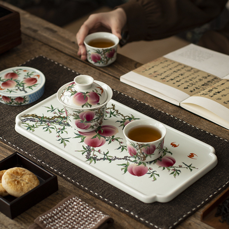 Jingdezhen Shoutao móng ngựa nắp bát cốc trà nhóm họp văn phòng bát pha trà gốm sứ đĩa bong bóng khô bộ trà cao cấp