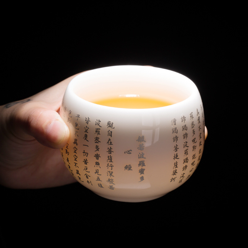 Xu Fukun làm thủ công Dehua sứ trắng mỡ cừu ngọc sứ trái tim kinh Baifu cốc trà cốc đơn cốc chủ nhân