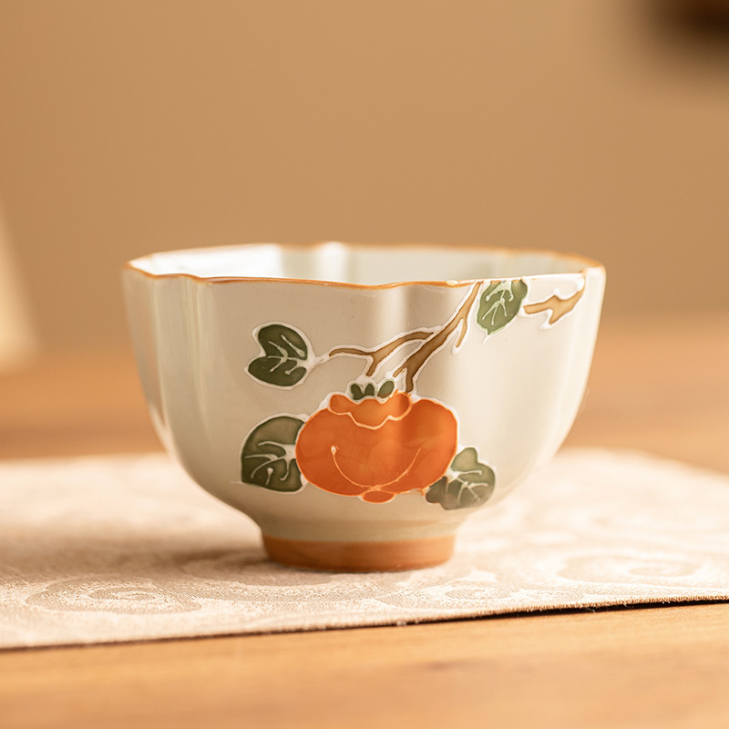 Vẽ tay hồng mơ cốc thu hải đường cốc trà gốm sứ cốc chủ sở hữu bộ trà kung fu gia dụng cốc trà uống trà dung tích lớn