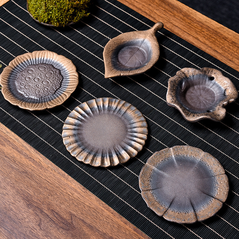 Lót cốc tráng men mạ vàng cổ điển kiểu Nhật, lót ly trà, lót cách nhiệt, lót trà, lót chống trượt gia dụng bằng gốm thô, phụ kiện Bộ trà Kung Fu