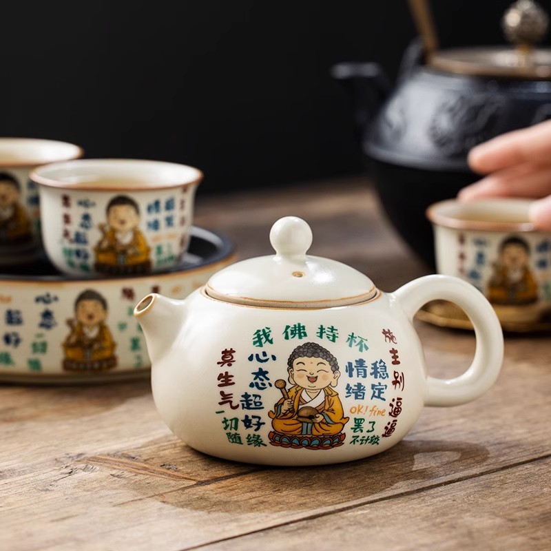 Lò gốm sứ Ru Phật tôi cầm cốc Bộ ấm trà Xi Shi Bộ ấm trà gia dụng cao cấp một ấm sáu cốc Bộ trà Kung Fu