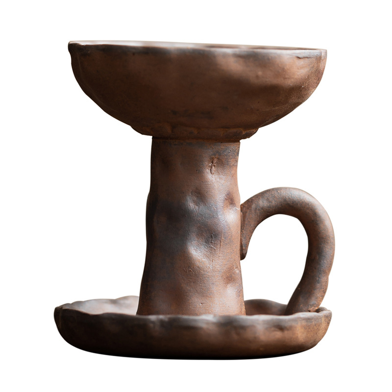 Chân nến gốm thô cổ điển gia dụng nến đất sét đá cũ hỗ trợ phụ kiện trà đạo đèn ngủ thơm đồ trang trí thiền gia dụng