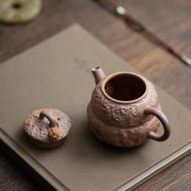 Ấm có dây thắt lưng bằng gốm thô bùn đá cũ ấm trà cổ điển kiểu Trung Quốc ấm đơn gốm sứ thủ công gia dụng ấm lọc dụng cụ pha trà Kung Fu