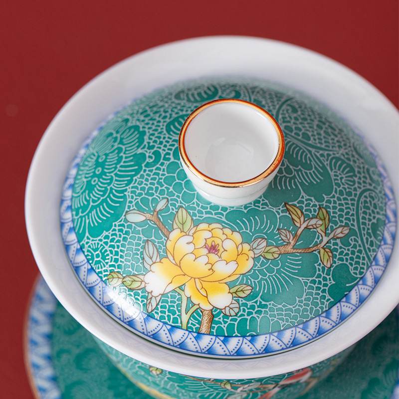 Bát có nắp sơn men gốm sứ, bát có nắp ba tài gia dụng cỡ lớn, bộ trà Kung Fu, bát pha trà, bán buôn bát trà
