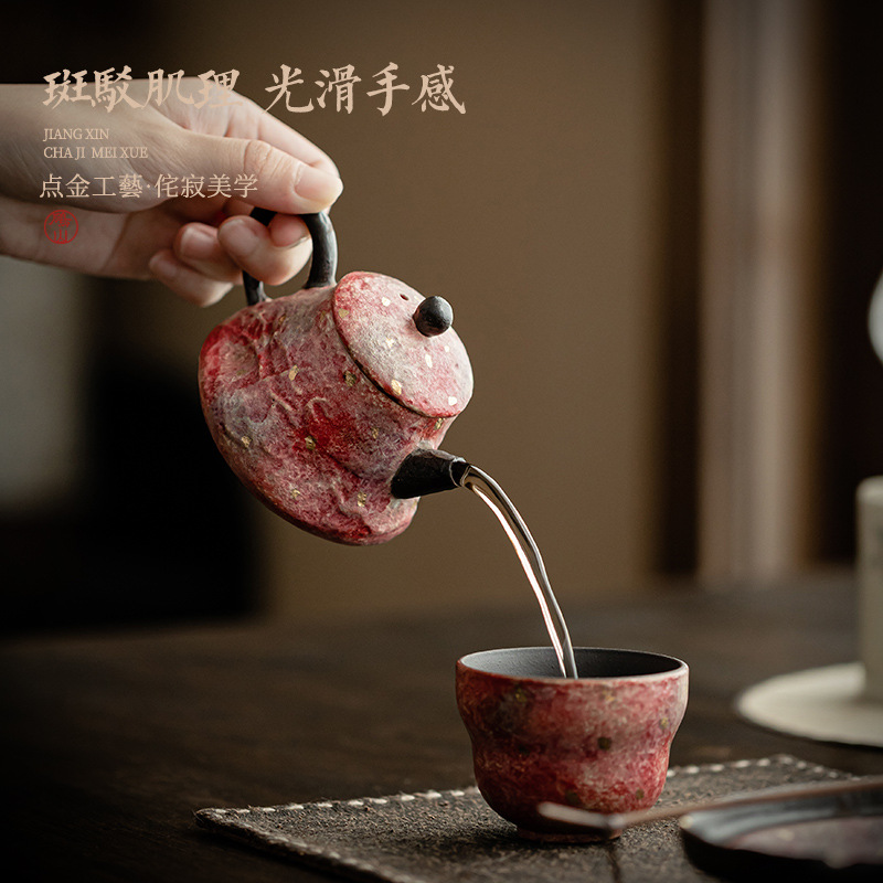 Đá và mỏ gốm sơn Thiên Sơn ấm trà gốm sứ làm bằng tay ấm đơn cổ điển lỗ bóng bộ lọc ấm trà Kung Fu bộ trà hộp quà