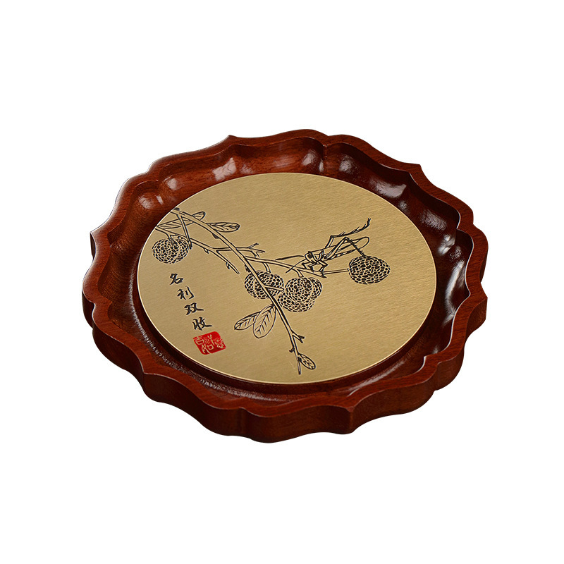 Bình gỗ cẩm lai gỗ nguyên khối chịu đựng hộp đựng đồ uống gia dụng hình tròn phụ kiện cốc trà lót ấm trà trà đạo lót ấm trà
