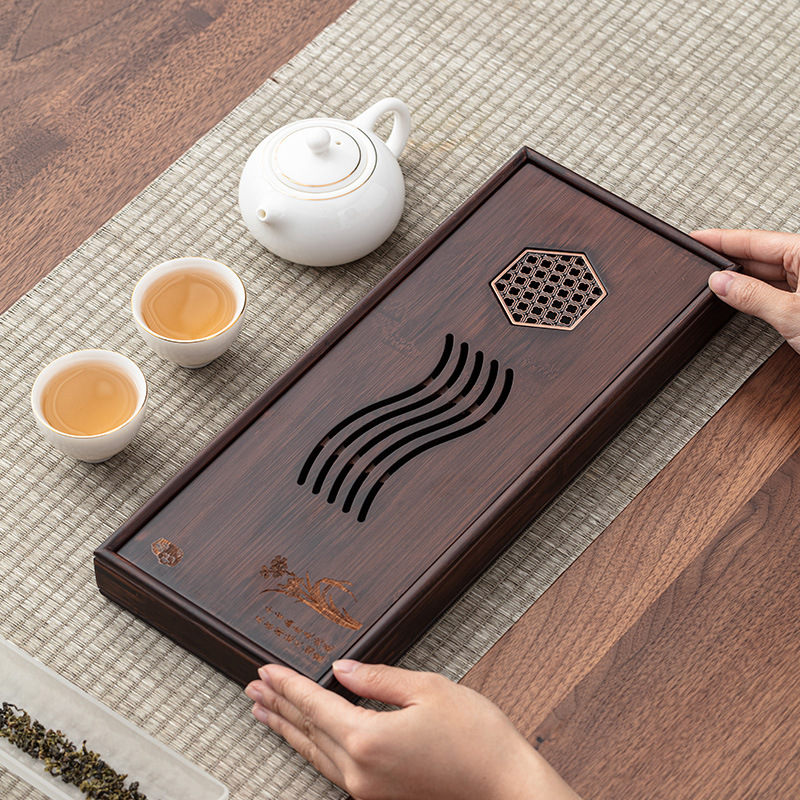 Bộ trà loại nhỏ gia dụng bằng tre nặng sang trọng, Khay trà, bộ trà kiểu ráo nước, khay trà kiểu Nhật, khay trà Biển Trà