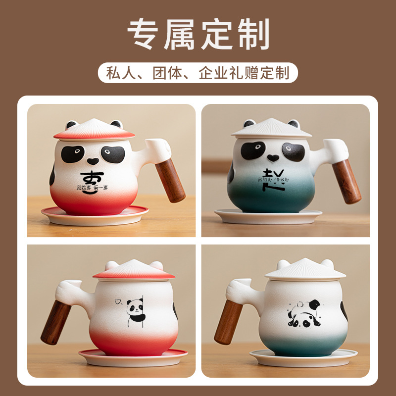 Bộ đĩa cốc trà cà phê gấu trúc cốc gốm sứ dễ thương sáng tạo cốc cá nhân tách trà cốc tách trà hộp quà