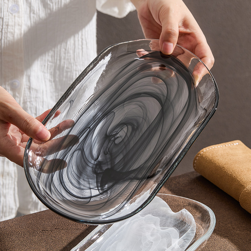 Đĩa thủy tinh nhập khẩu Thổ Nhĩ Kỳ ARDACAM Đĩa gia dụng Đĩa hình bầu dục sang trọng nhẹ hiện đại Đĩa trái cây