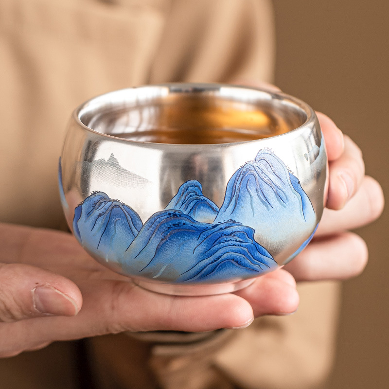 999 mạ bạc cao cấp chủ nhân cốc ngàn dặm giang sơn thiền chén gốm sứ trà chén trà chén trà chén đặc biệt uống trà