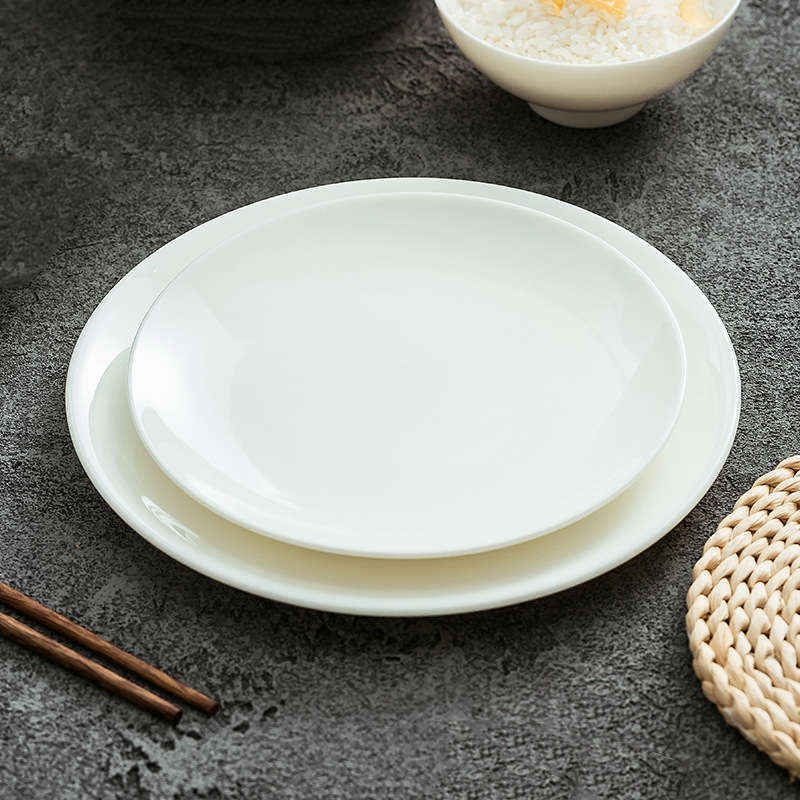 Bộ đồ ăn màu trắng ngọc bích tinh khiết sang trọng tân gia đồ gia dụng khách sạn đĩa đặc biệt bát cơm vàng mới