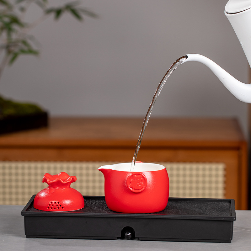Bộ ấm chén sứ đen, một ấm ba chén, bộ ấm trà tiện lợi, bộ du lịch, túi du lịch, quà tặng, có thể thêm logo