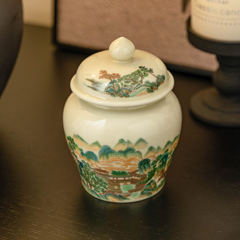 Nhà máy Bể trà phong cảnh đầy màu sắc Bể gốm kín Pu'er Màu đỏ và xanh lá cây Trà trắng Bể lưu trữ Retro Bể rỗng