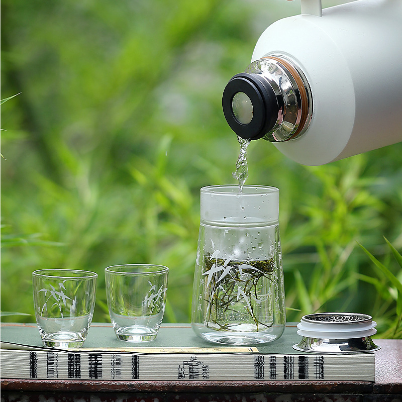Bộ ấm trà thủy tinh trong suốt di động bằng borosilicate mới 2024